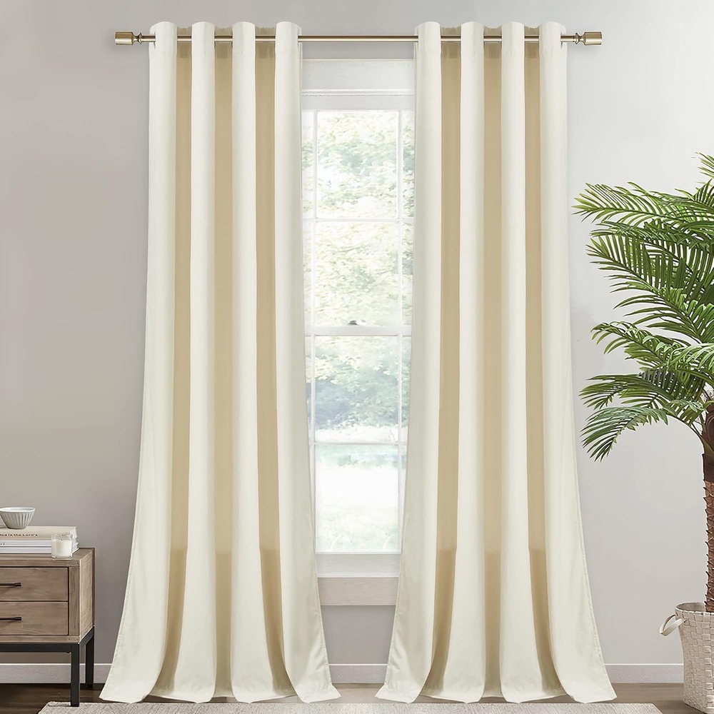 Cream Curtain Panels, Silver Grommet Top, Light Filtering Window‎ Drapes